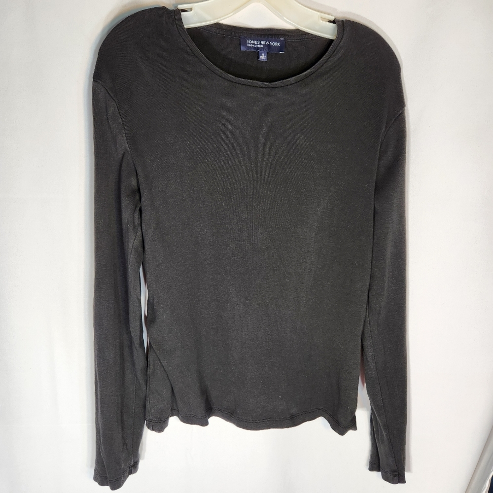Jones New York Signature Black Long Sleeve Pullover Cotton Top Size Medium